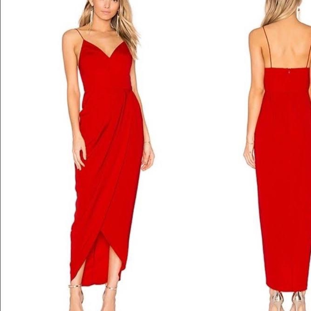 Shona Joy Cocktail Draped Dress Tomato Red